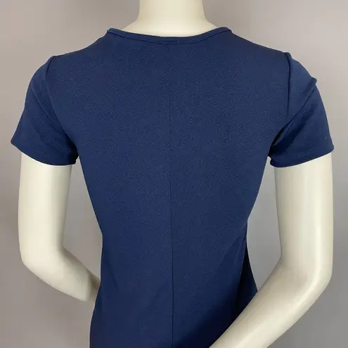 Vintage Y2K Dress Short Sleeve Navy Blue‎ Round Neckline Stretch Bodycon Simple Blue Size undefined