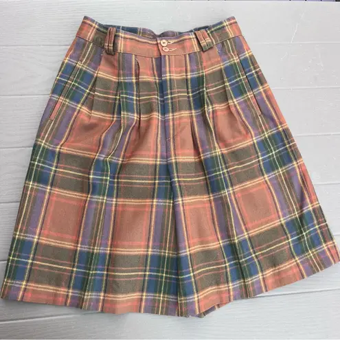 Vintage 80s Orange Brown Blue Plaid Culotte Shorts Wool High Rise Size 12 *Read