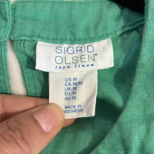 Sigrid Olsen Green 100% Linen Sheath Dress, Date night , Halter, Minimalist, M - Image 3