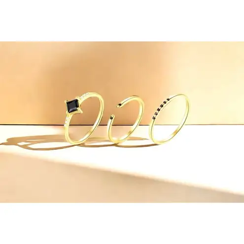 Boutique NEW Dainty 14k Gold Plated S925 Ring Black Melee Stackable Minimalist Band Sz 8