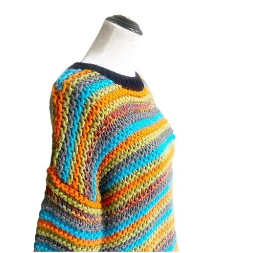 Sundance Crochet Chunky Knit Sweater Size Medium Crew Neck Colorful Cabin Core