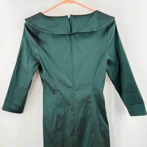 Alex Evenings Dress Size 4 Emerald Green Taffeta Sheath Cocktail Wedding Formal