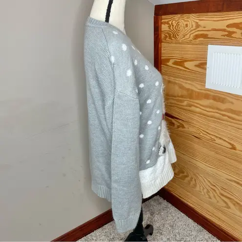 Holiday Time Grey White Polka Dot Polar Bear Snow Christmas Ugly Sweater Medium