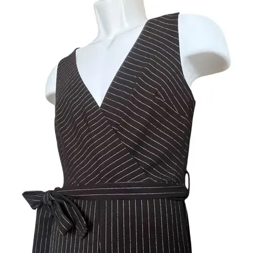 Chelsea28 Womens Black & White Pintstripe Faux Wrap Sleeveless Jumpsuit - Sz XS