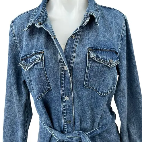 Habitual Blue Denim Button Down Long Sleeve Tie Waist Belted Mini Jeans Dress L