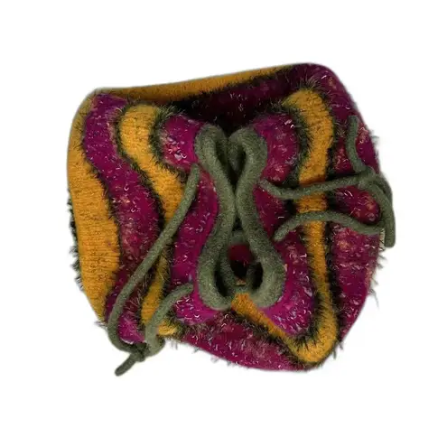 None Multicolor Felted Knit Tufted Boho Basket Bag Extra Large Size