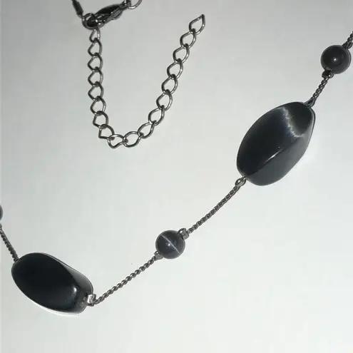 Gunmetal Gray Dark Metal Gray Moonglow Moon Stone Beaded Boho Necklace Black