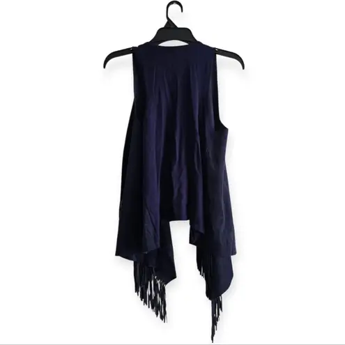 Stylish navy blue vest with fringe detailing. Perfect for layering. Size M Size M