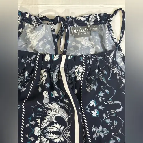 Soho  New York & Co Jeans Halter Top Tied Neck Navy Blue Paisley Print Small