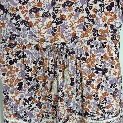Idyllwind Purple and Rust Floral V-Neck Mini Dress Size Medium