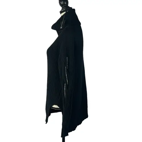 INC International Concepts Small Sweater Cowl Neck Rhinestones Long Sleeve Black