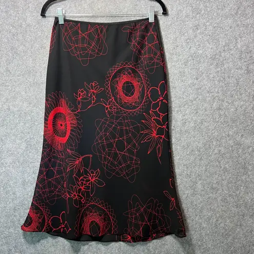 Vintage Y2K Profile USA Black Red Abstract Floral Slip Midi Skirt Made in USA XL