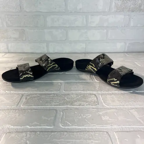 Vionic Sandals Women 8 Black Randi II Boa Snake Print Double Strap Slide Comfort
