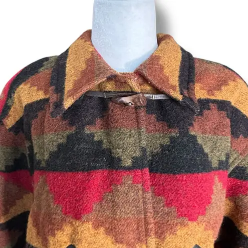 Vintage Rafaella Wool Blend Aztec Southwest Toggle Coat Jacket Small Multicolor Red