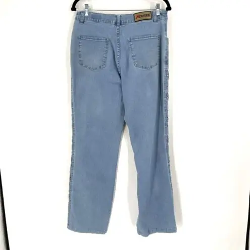 Acezung heavily embroidered boho straight leg hi rise jeans light wash size 10 Blue