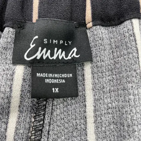 NEW Simply Emma Plus Size Gaucho Wide Leg Crop Pants Black Taupe Stripe Belted