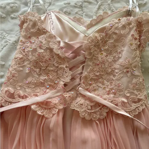 NWT Kimberly Boutique Light Pink Size 2 Beaded Silk Dress with Corset Back