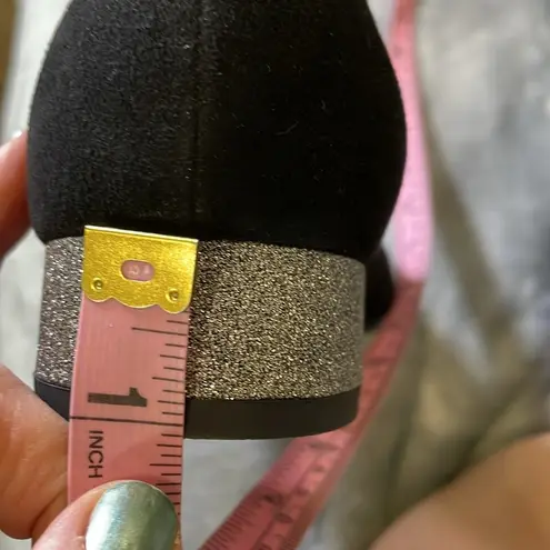 Harlon black suede comfort insole glitter crystal sparkle low heel slip on flat Size 9.5