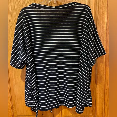 Forgotten Grace Dolman Sleeve Tie-Front Stripe Shirt Navy & White Plus Size 3X