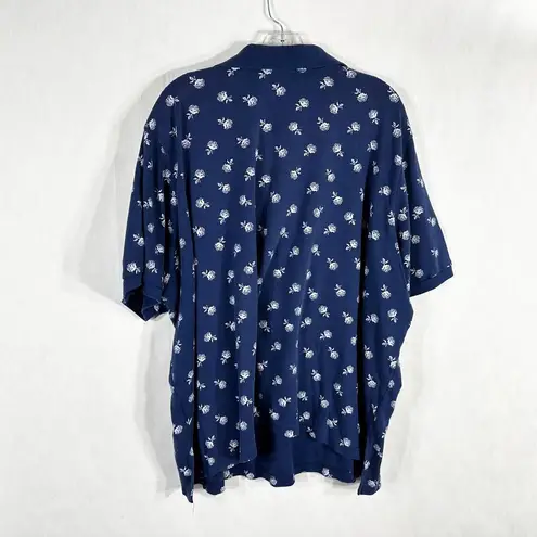 Woman Within Plus Size 4X 34W 36W Top Polo Shirt Blue Floral Short Sleeve 1689