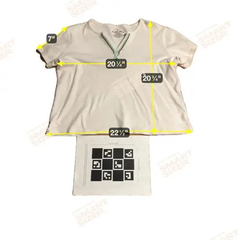 Coral Bay White Beaded V Neck, Women's XL T Shirt, Short Sleeve Embroidered Top