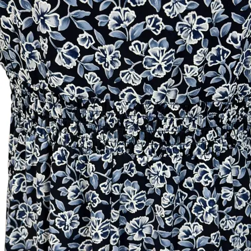 Perceptions NY SZ 8 A-Line Midi Dress Floral Cap Sleeve Empire Waist V-Neck Blue