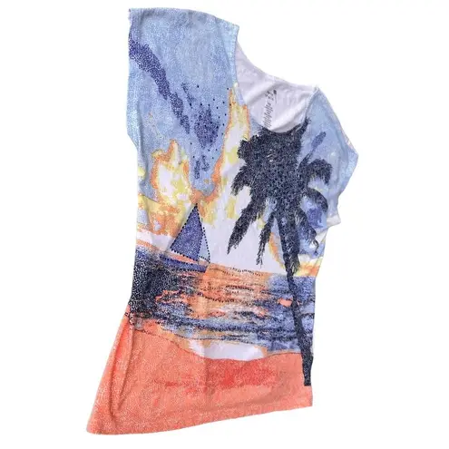 Hearts Of Palm Tee Top PM Petite Medium Embellished Palm Tree Sailboat T… White Size undefined