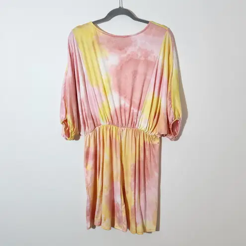 White Birch Boho Mini Dress Size Large Yellow and Pink Dyed Look Dress