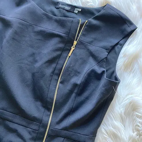 Ellen Tracy Black Front Zip Crepe Sheath Dress