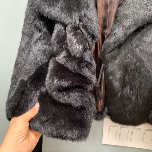 BCBG MaxAzria Collection Black Rabbit Fur Coat Jacket Mob Wife Aesthetic M/ L