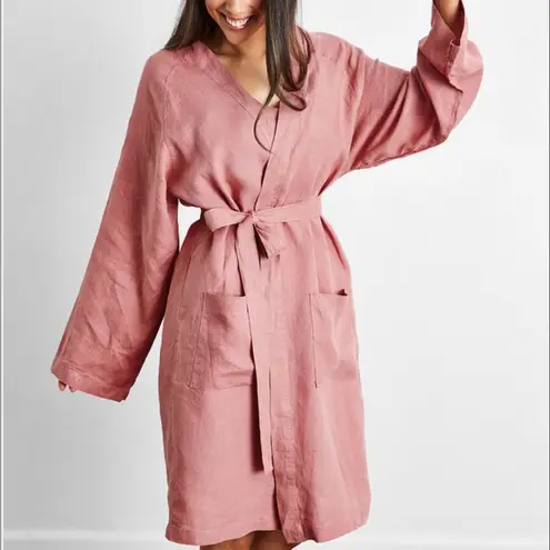 Threads By Bed Threads Robe OS Mauve Pink 100 Linen Belted Kimono Pockets Comfy Size undefined thumbnail 2