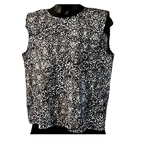 Nine West Women's Sleeveless Blouse XL Black White Abstract Gold Chain Detail