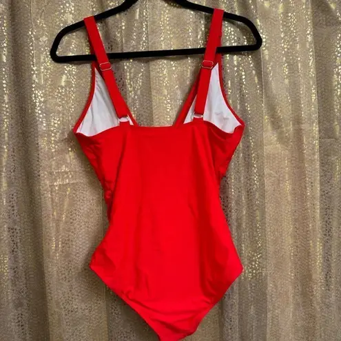 Lipstick Red Bright Cherry Mesh Plunge One Piece Swimsuit Medium