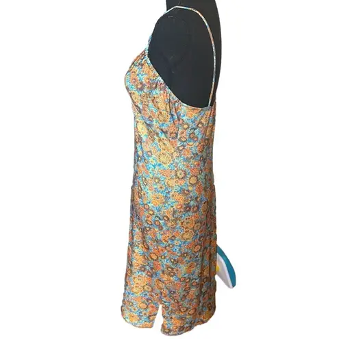 Vintage Hourglass Orange Blue Floral Dress Size L