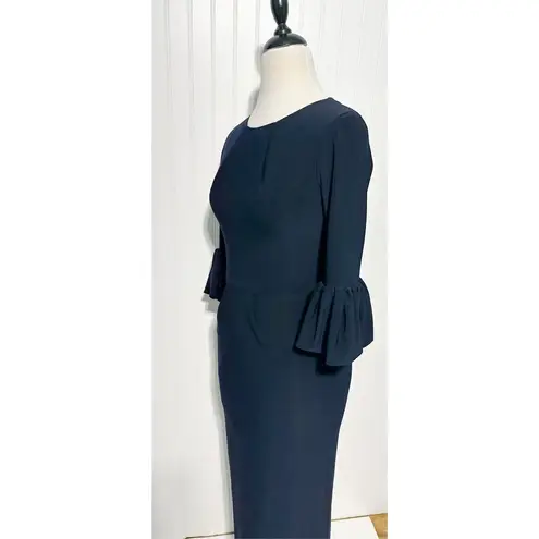 Betsy and Adam  Women's Flounce Sleeve Full-Length Pencil Maxi Dress Navy Size 4