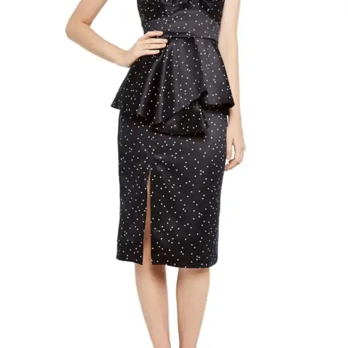 Bardot Polka Dot Printed Midnight Blue Peplum Dress Cocktail Dress
