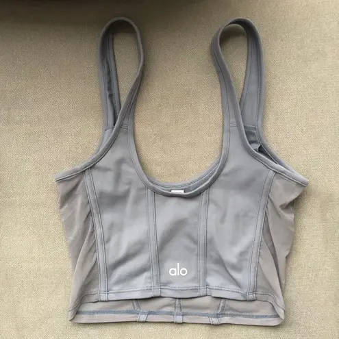 Alo Yoga Airbrush Mesh Corset Tank Steel Blue XS