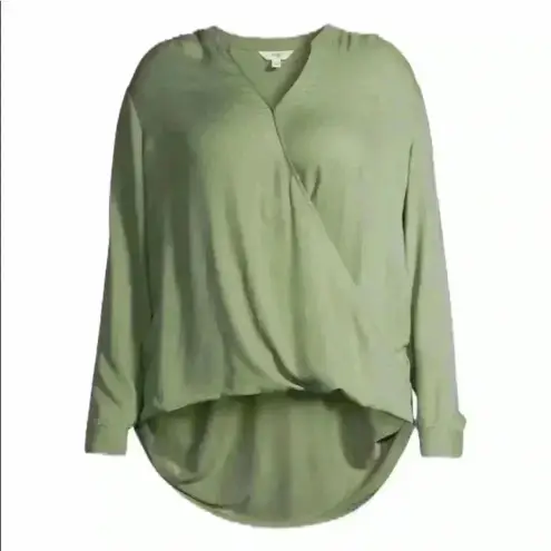 Terra & Sky  Green Long Sleeve Open Wrap‎ Top 4X