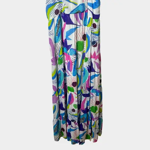Oliphant Cotton Silk Tiered Maxi Dress Size Medium Multicolor Tassel