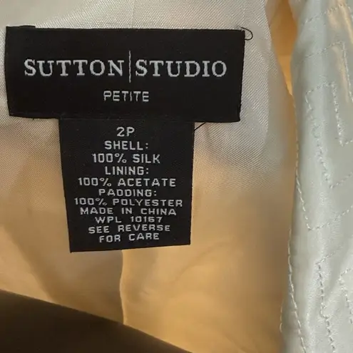 Sutton Studio Ivory Quilted Silk Evening Dress Blazer sz 2 Petite Jeweled Button