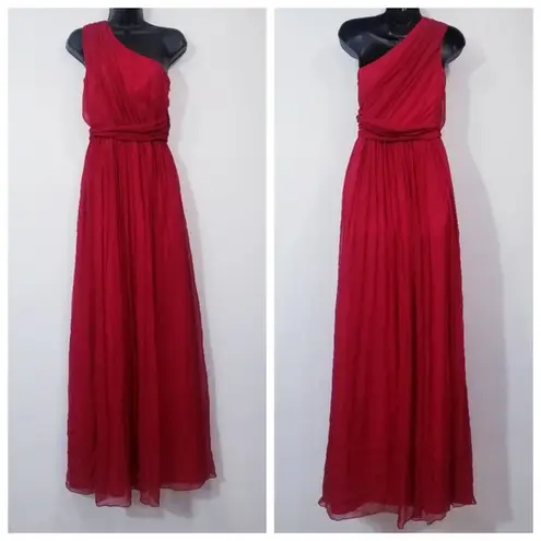 Jay Godfrey 100% Silk Red Chiffon One Shoulder Long Gown