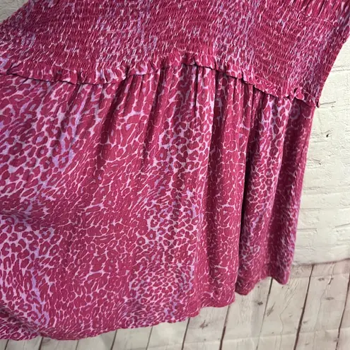 Rails Carla Magenta Cheetah print midi dress girly chic lined buttons Large