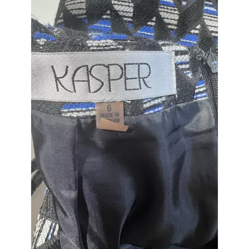 Kasper Textured Chevron Pencil Skirt Black Blue White Geometric Print Women's 6