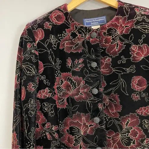Vintage Velvet Blazer Jacket Floral Metallic Wine Red Button
