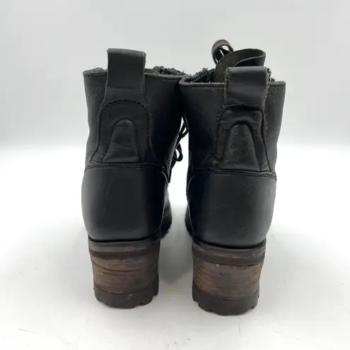 Ash Black Leather Lug Sole Boots Lace Up Moto Ankle Booties