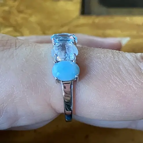 Blue Topaz Rainbow Moonstone Sterling Silver Ring Size 9.75