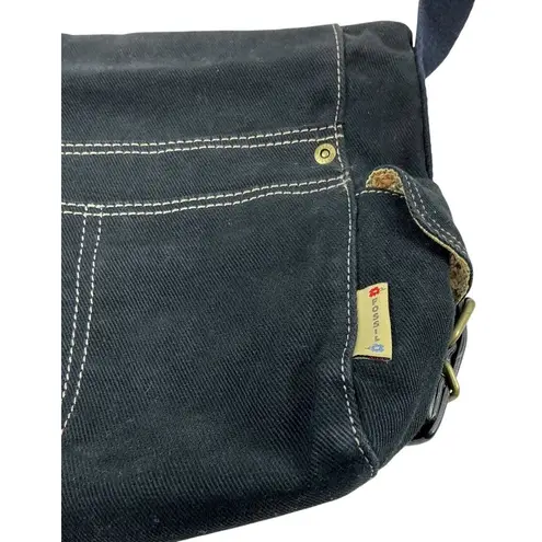 Fossil Y2K Retro Black Denim Floral Embroidered Crossbody Bag Y2K Shoulder Purse