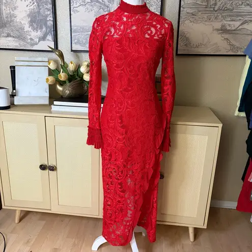 Alexis Fala Lace Midi Dress in Red Lace Holiday Midi Size Small NWT