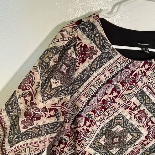 Atmosphere Shift Dress Beige Burgundy Floral Paisley