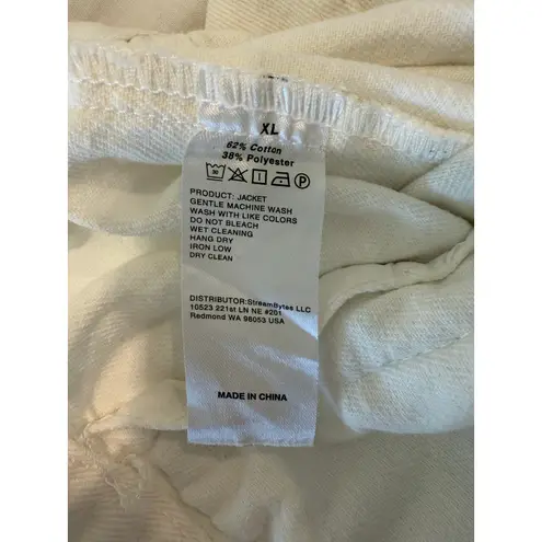 White Distressed Tucker Jacket Collar Front Button Cotton Blend Women's Size XL